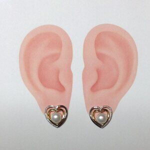 Honora Silver Gold Plated Fresh Water Pearl and Diamond Earring